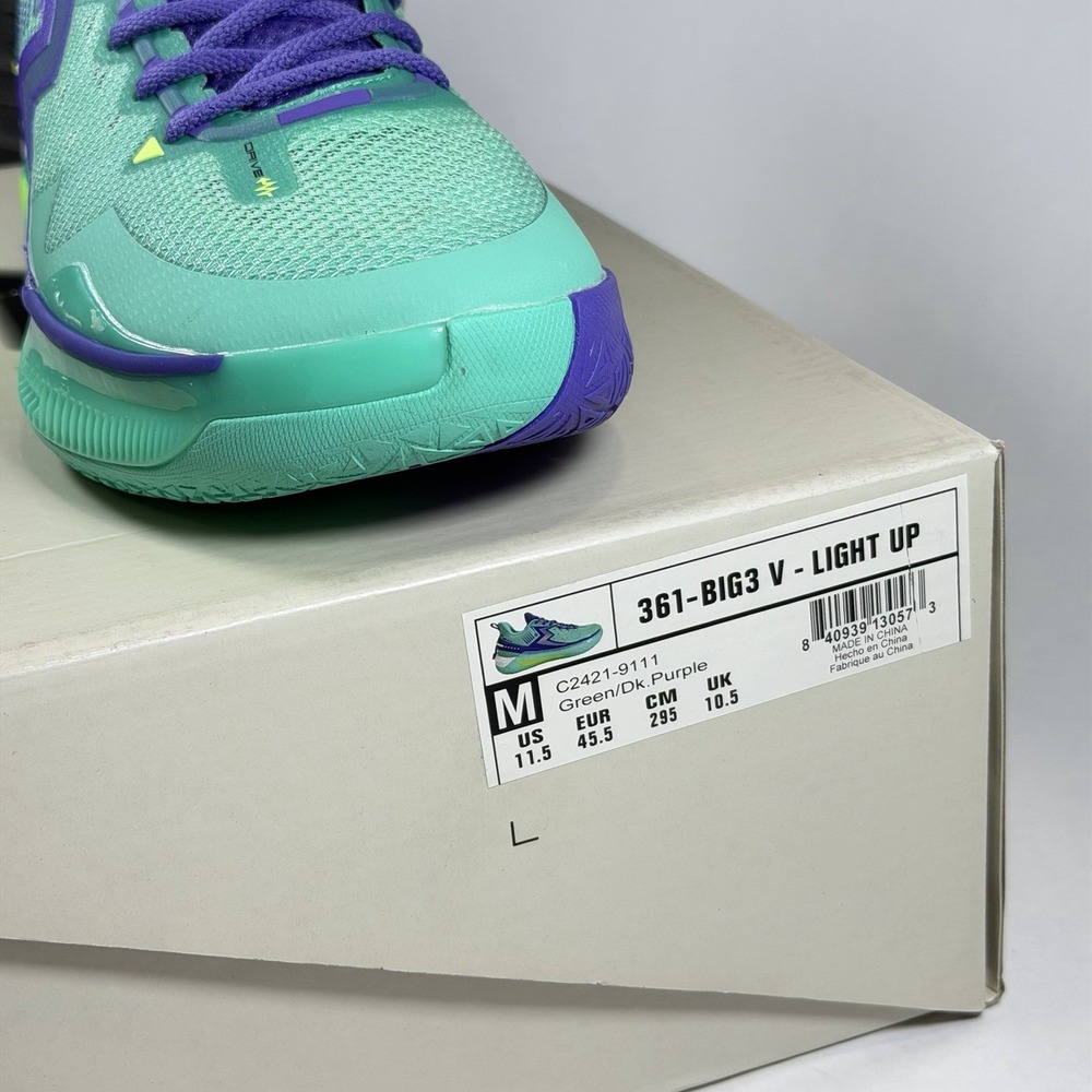 361 Degrees Big 3 V Size-US 11.5 Mens Quick Ignite C 2421-9111 Green Purple - Picture 3 of 8